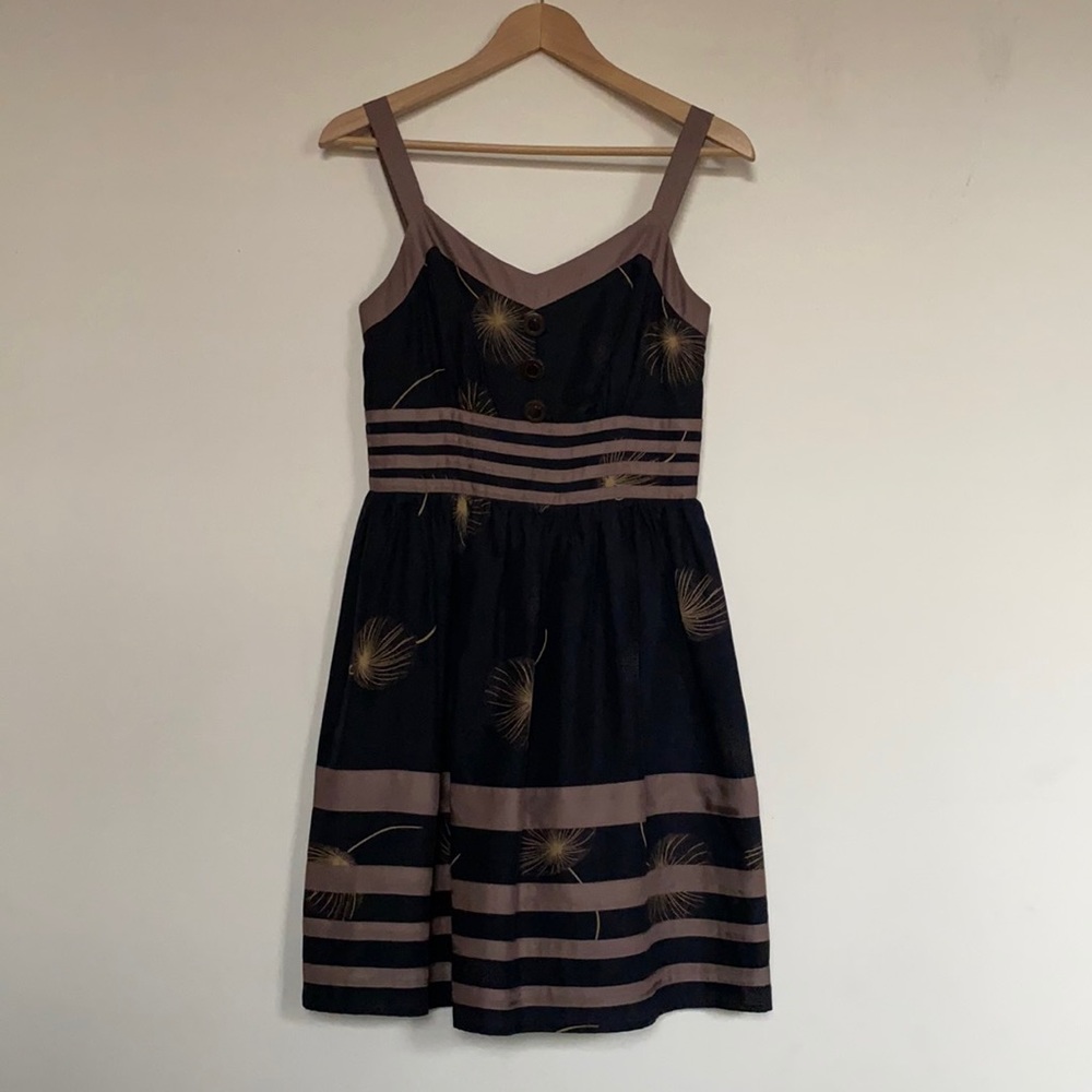 Burlapp Black Midi Dandelion Print Dress 6